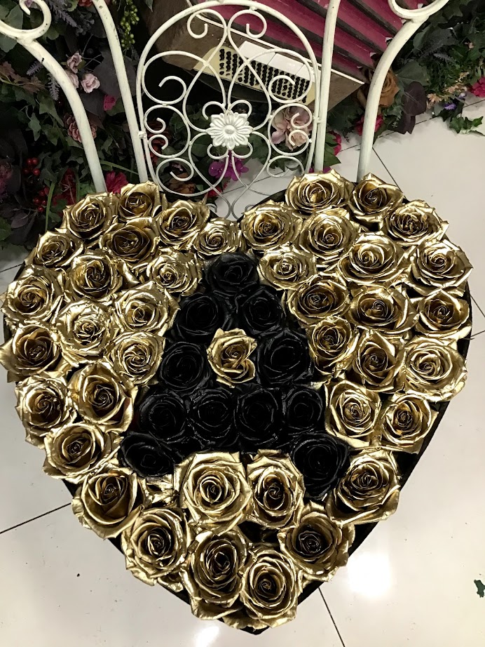 Gold Black Roses Heart Text